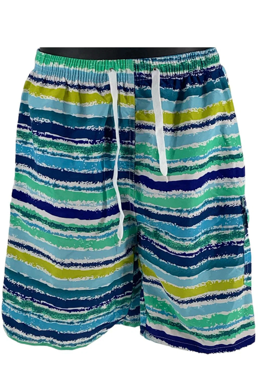 Comfort Fit Men's Three Pocket Knee Length Swim Trunks Seaside Stripe - Regular